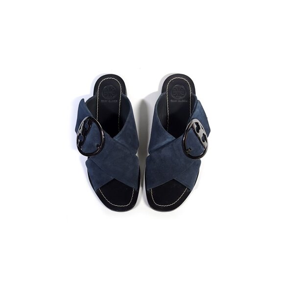 TORY BURCH Sandals Blue Suede Slide 'THAMES' Womens Size 6.5 - Picture 3 of 9